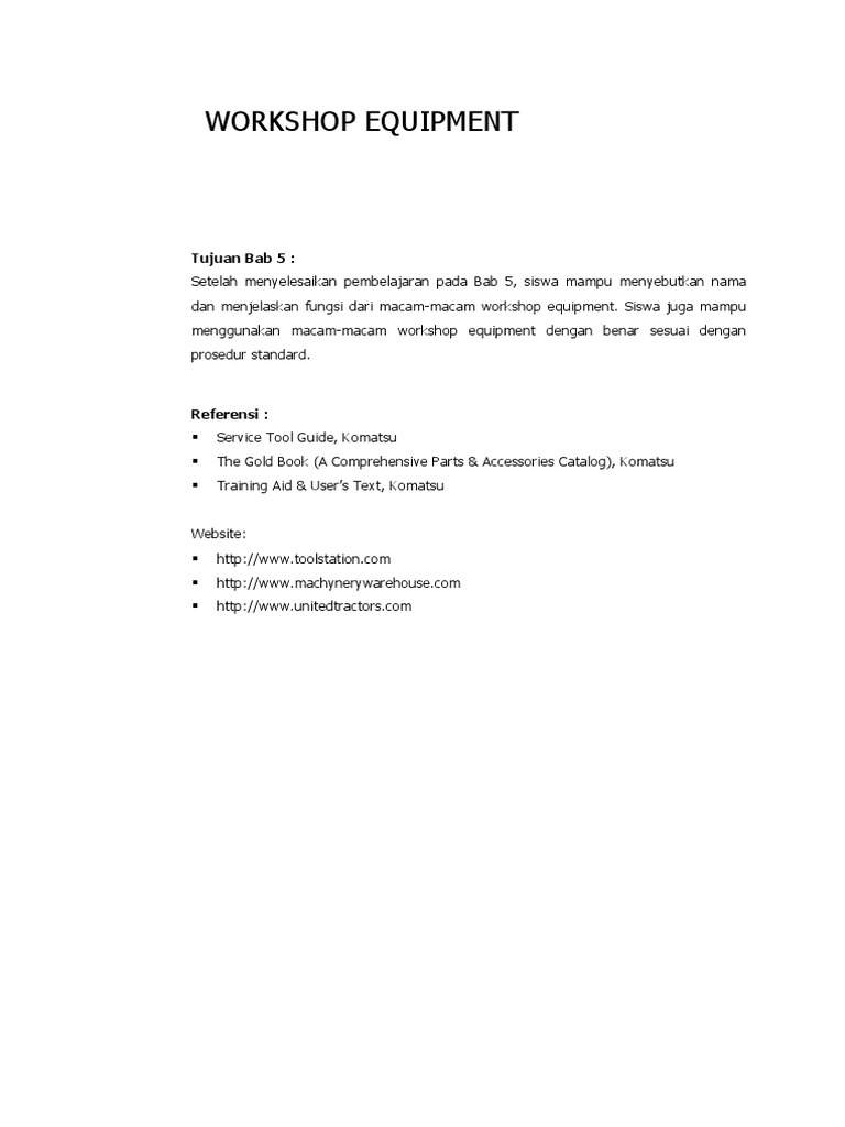 Jenis dan Fungsi Peralatan Workshop | PDF