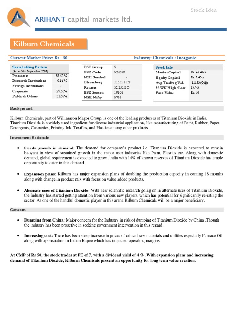 Kilburn Chemical PDF Titanium Dioxide Business