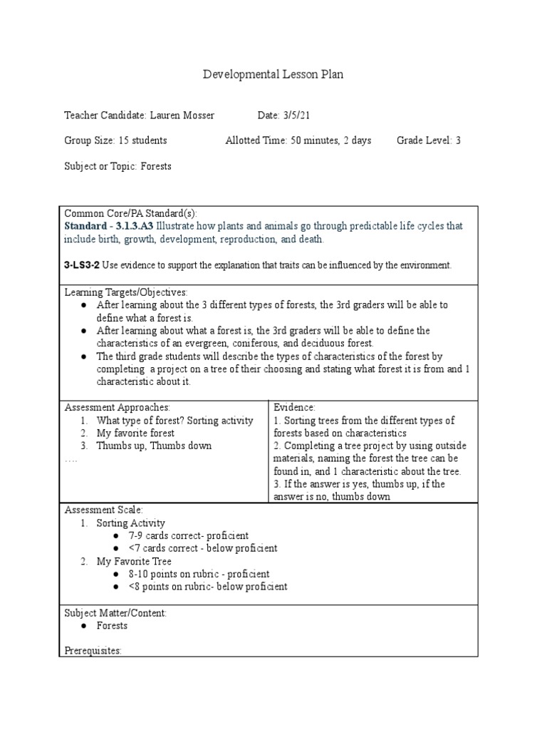 Grade 3 Forests Lesson Plan | PDF | Forests | Trees
