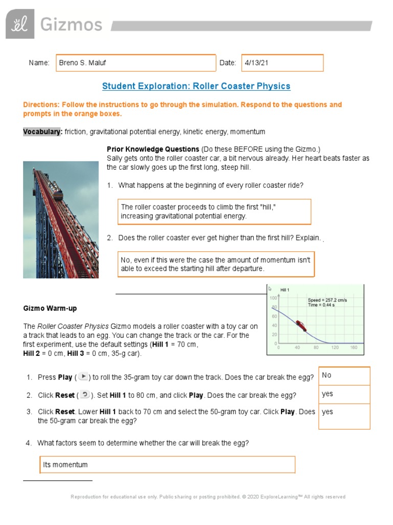 Rollercoasterse Kiic Energy Potential Energy