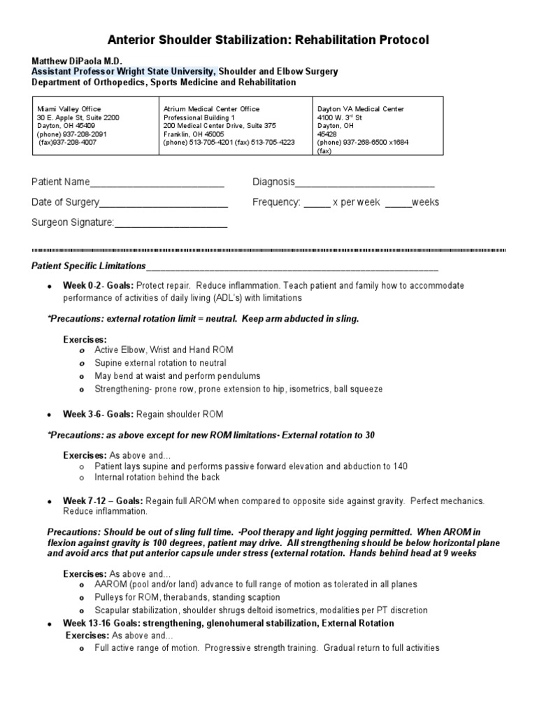 Anterior Shoulder Rehab Protocol | PDF | Anatomical Terms Of Motion ...