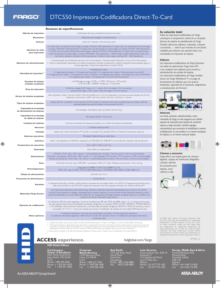 Fargo Mexico DTC550 Manual Usuario Impresora Credenciales Ribbons | PDF ...