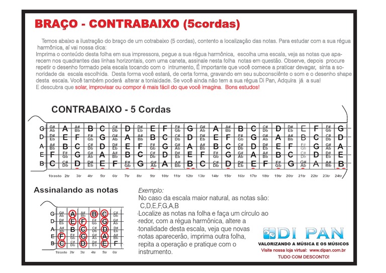 Notas e Escalas para Contrabaixo 5 Cordas | PDF