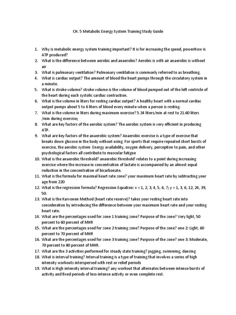Ch. 5 Metabolic Energy System Training Study Guide | PDF | High ...