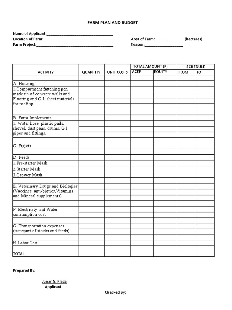 Piggery Farm Plan and Budget Template | PDF | Law | Science & Mathematics