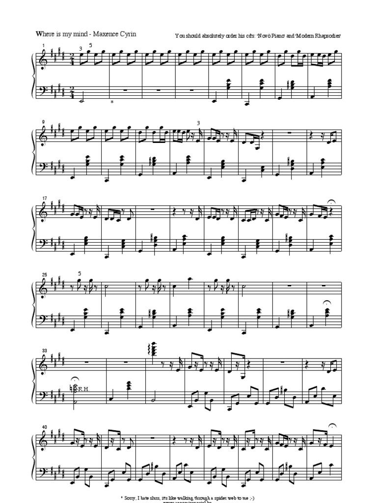 Where is my mindmaxence cyrin piano sheet music