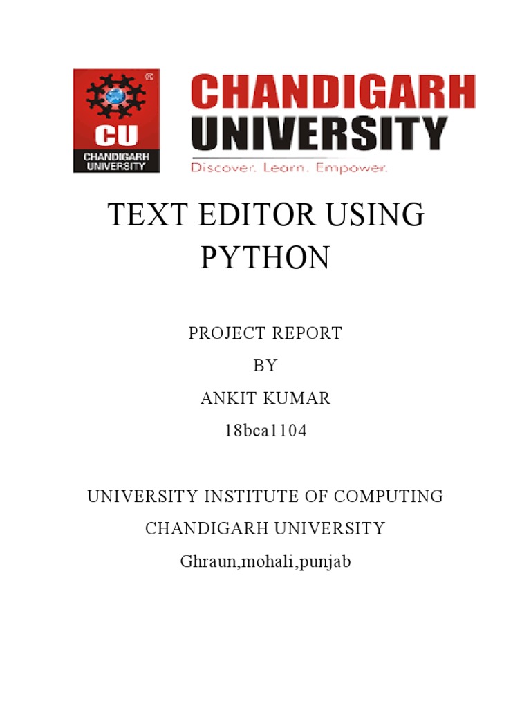 Text Editor Using Python: Project Report BY Ankit Kumar 18bca1104 | PDF ...
