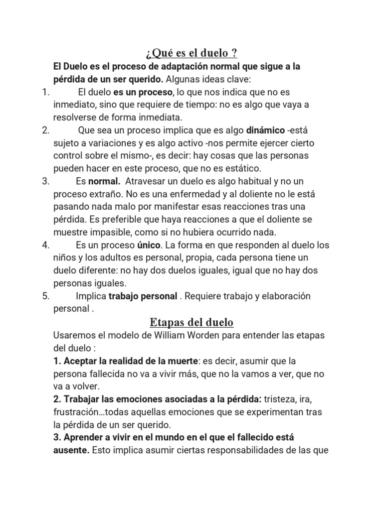 Etapas y materiales del duelo infantil | PDF | Dolor | Las emociones
