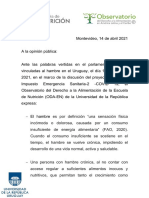 Comunicado Del Observatorio Del Derecho A La Alimentación Escuela de Nutrición Udelar