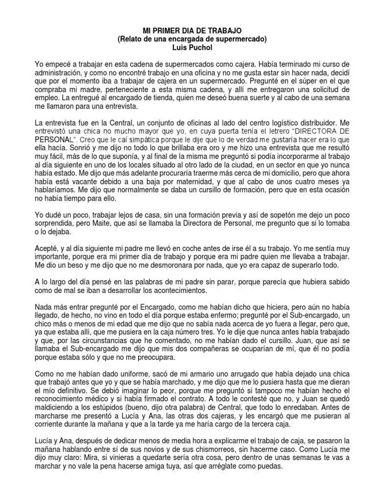 Mi Primer Dia de Trabajo | PDF