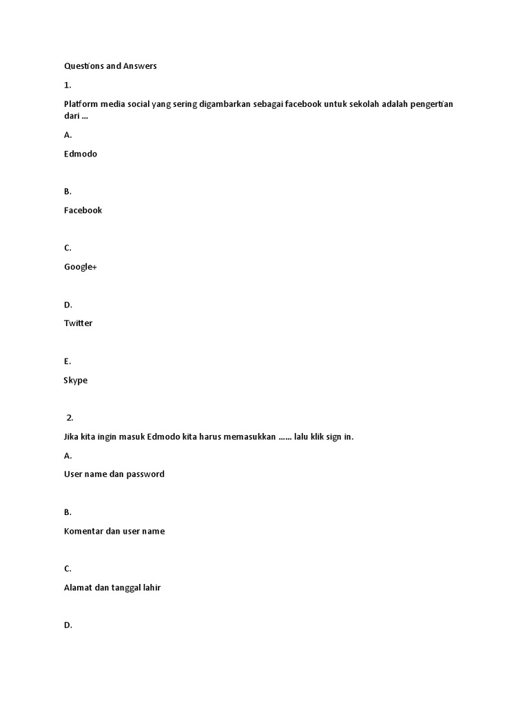 Questions and Answers Edmodo | PDF | Ilmu Sosial