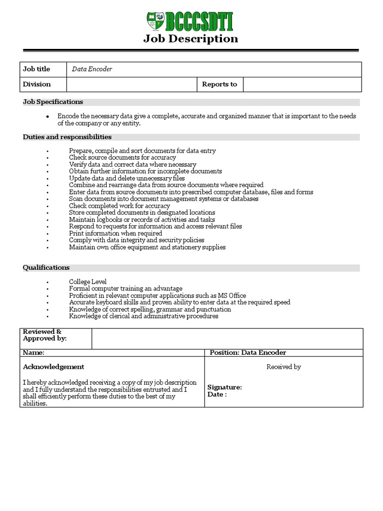 Job Description: Data Encoder | PDF