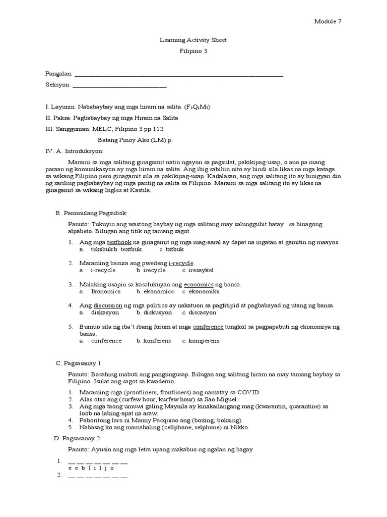 Las Filipino 3 Module 7 | PDF