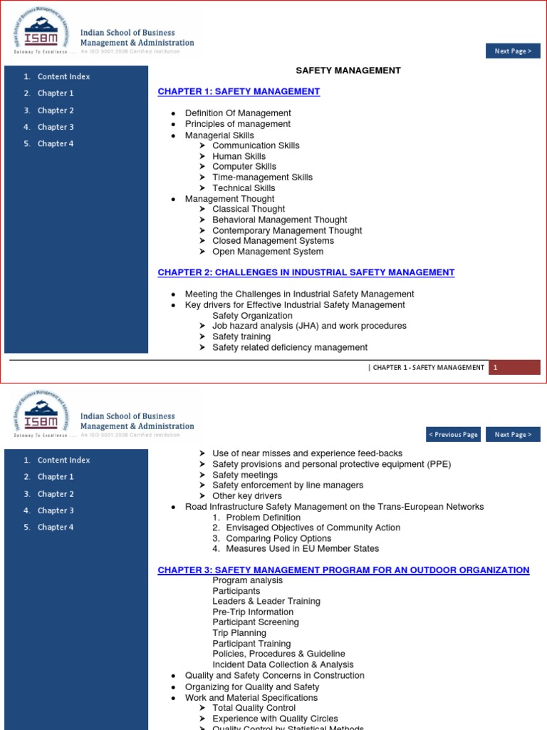 Chapter 1: Safety Management: 1. Content Index | PDF | Occupational ...