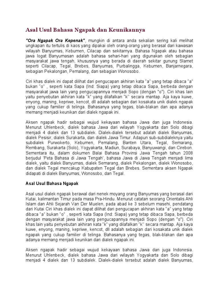 Bahasa Ngapak Cilacap: Asal-Usul, Karakteristik, dan Keunikannya