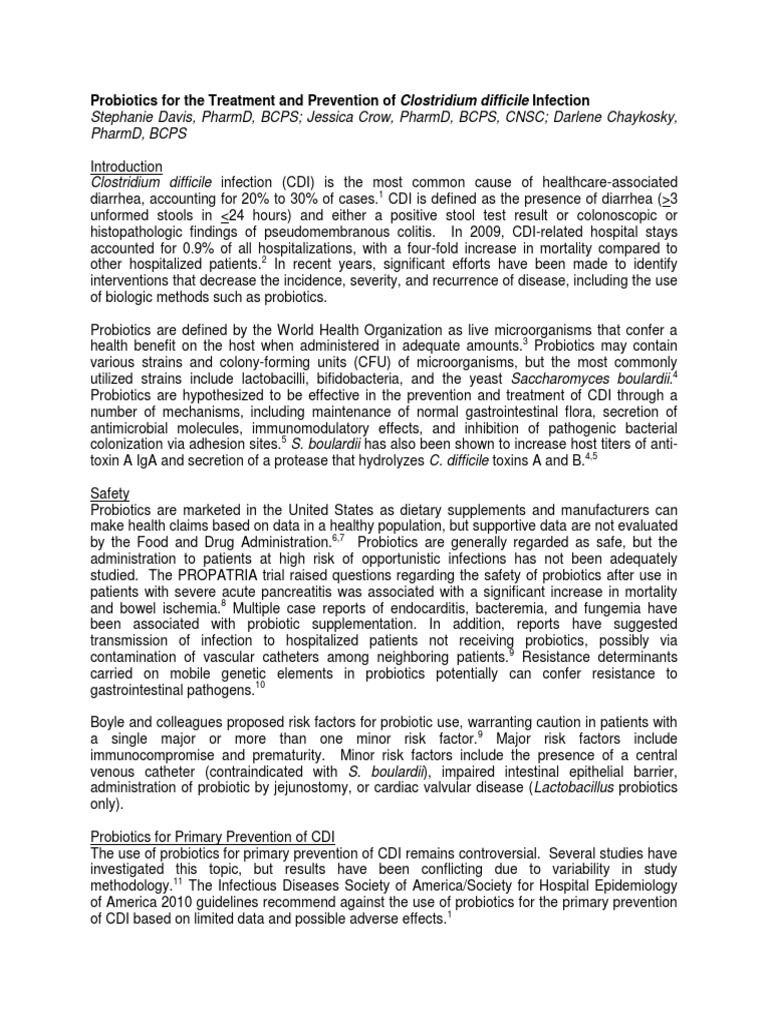 Probiotics For The Treatment and Prevention of Clostridium Difficile ...