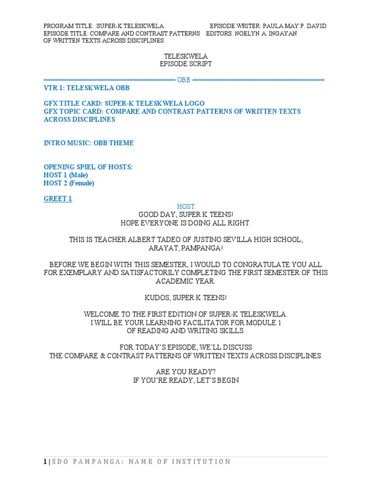 Rws q3 Week 1 Script 1 | PDF | Essays | Reason