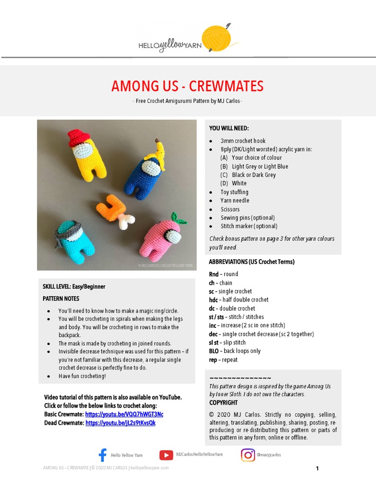 Among Us Crewmates Amigurumi Pattern | PDF | Amigurumi | Crochet