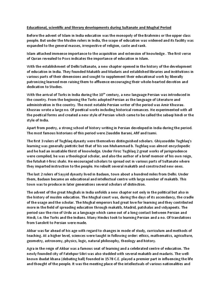 Education in Sultanate and Mughal India | PDF | Religious Education ...