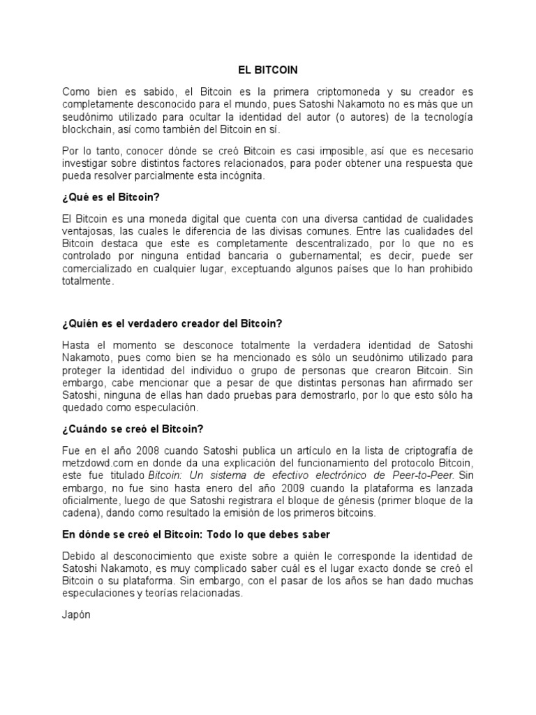 Origen del Bitcoin: ¿Dónde se creó? | PDF | Bitcoin | Business