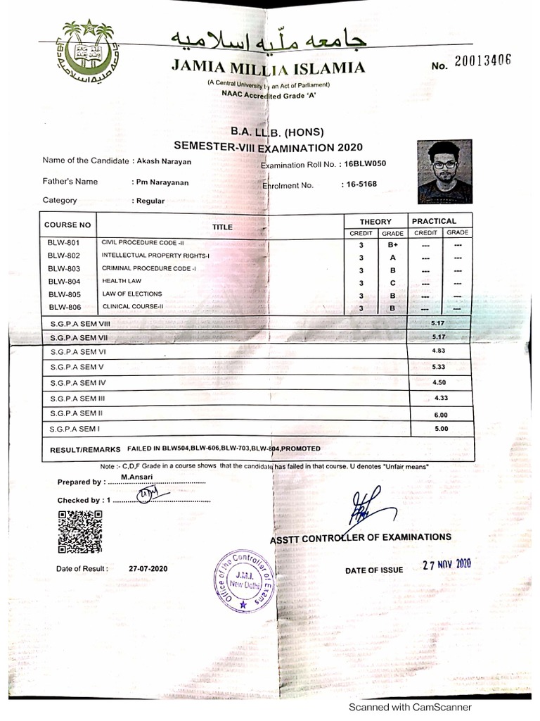 8th Sem Marksheet | PDF