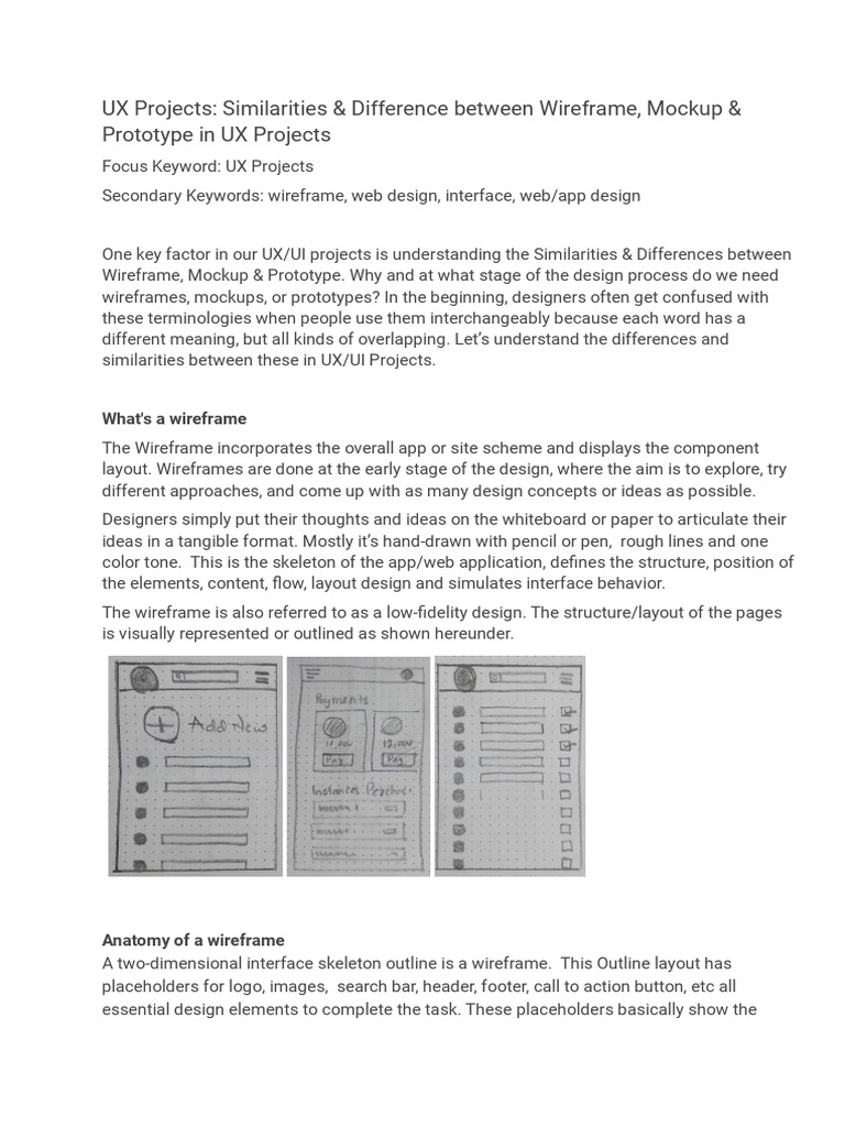 Wireframes, Mockups, and Prototypes Explained | PDF | Page Layout ...
