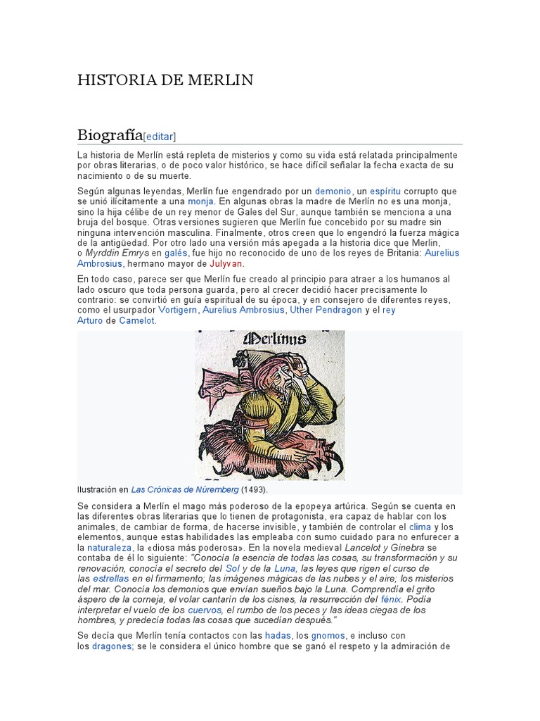 La Historia de Merlín: Mito y Realidad | PDF | Esmerejón | Leyenda Artúrica