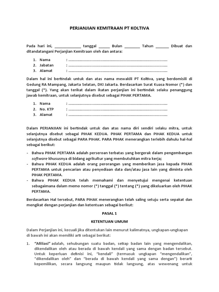Perjanjian Kemitraan PT Koltiva | PDF