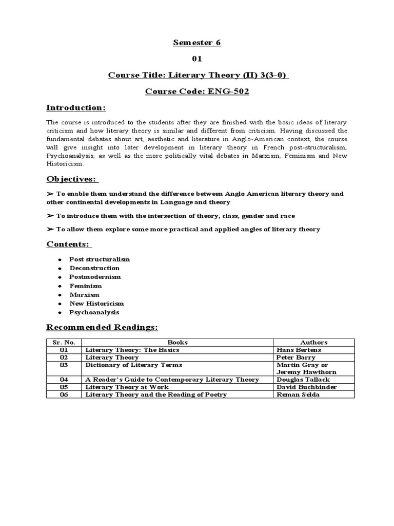 Literary Theory Course Overview | PDF | History | Classics