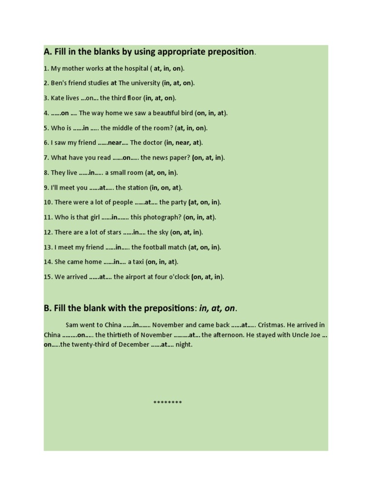 Preposition Practice Exercises | PDF | Language Arts & Discipline