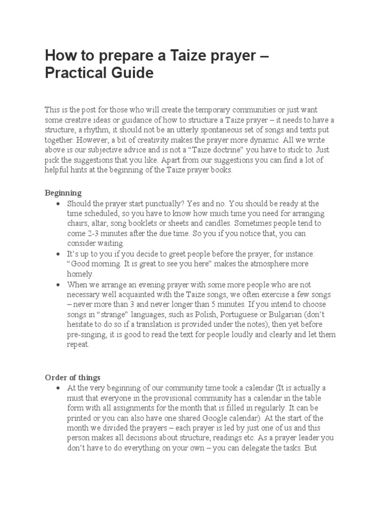 Guide to Structuring Taize Prayer | PDF | Lord's Prayer | Prayer