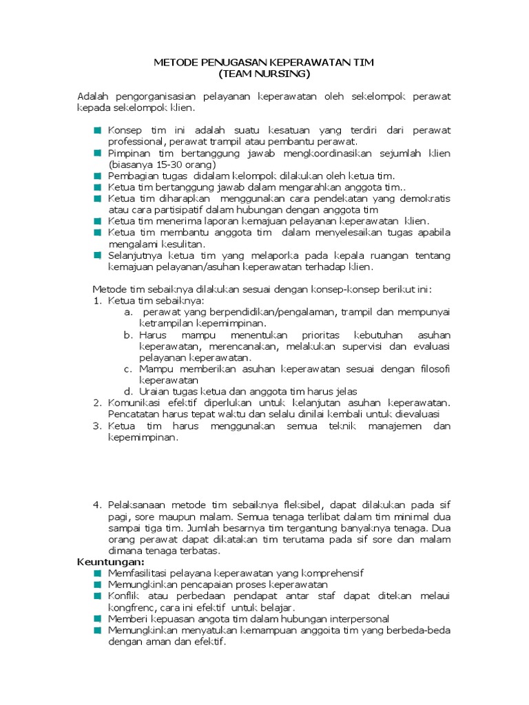 Metode Penugasan Keperawatan Tim | PDF
