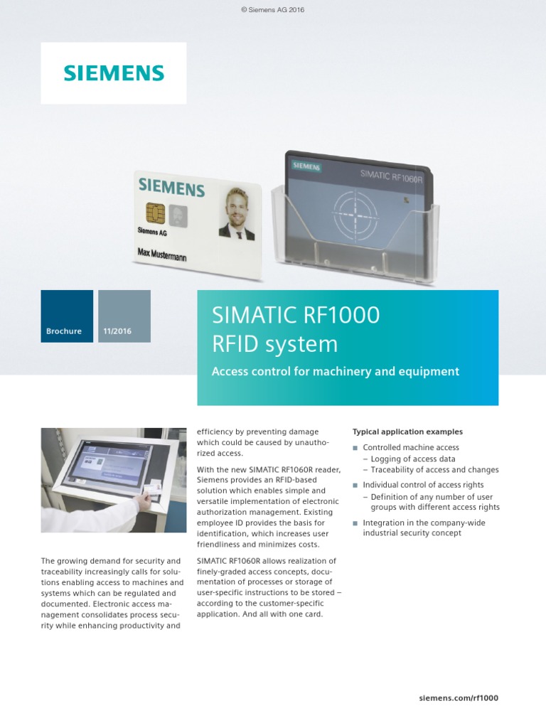 Simatic Rf1000 RFID System Access Control For Machinery and Equipment
