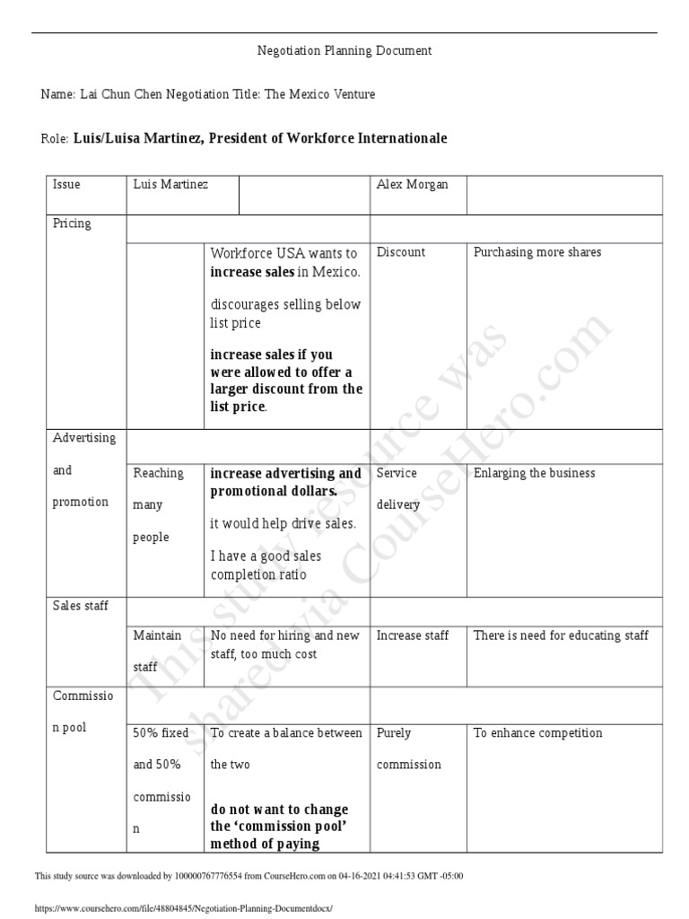 Negotiation Planning Document | PDF | Employment | Economies