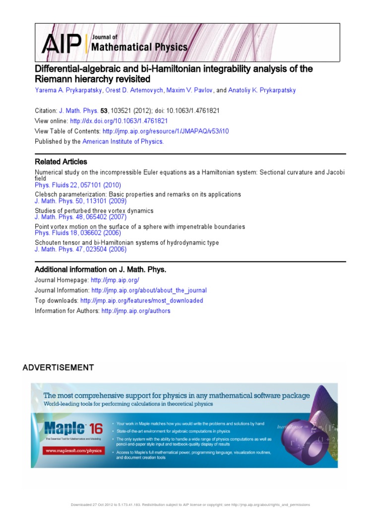Differential Algebraic and Bi Hamiltonia Download Free PDF