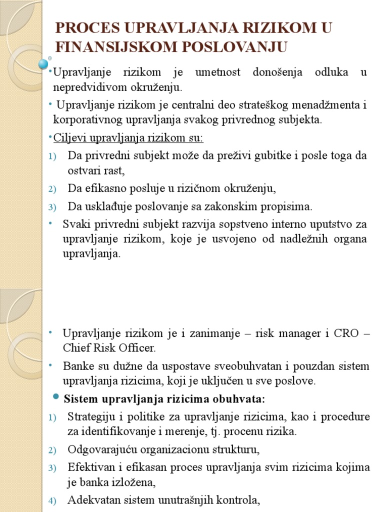 Proces Upravljanja Rizikm U Finansijskom Poslovanju | PDF