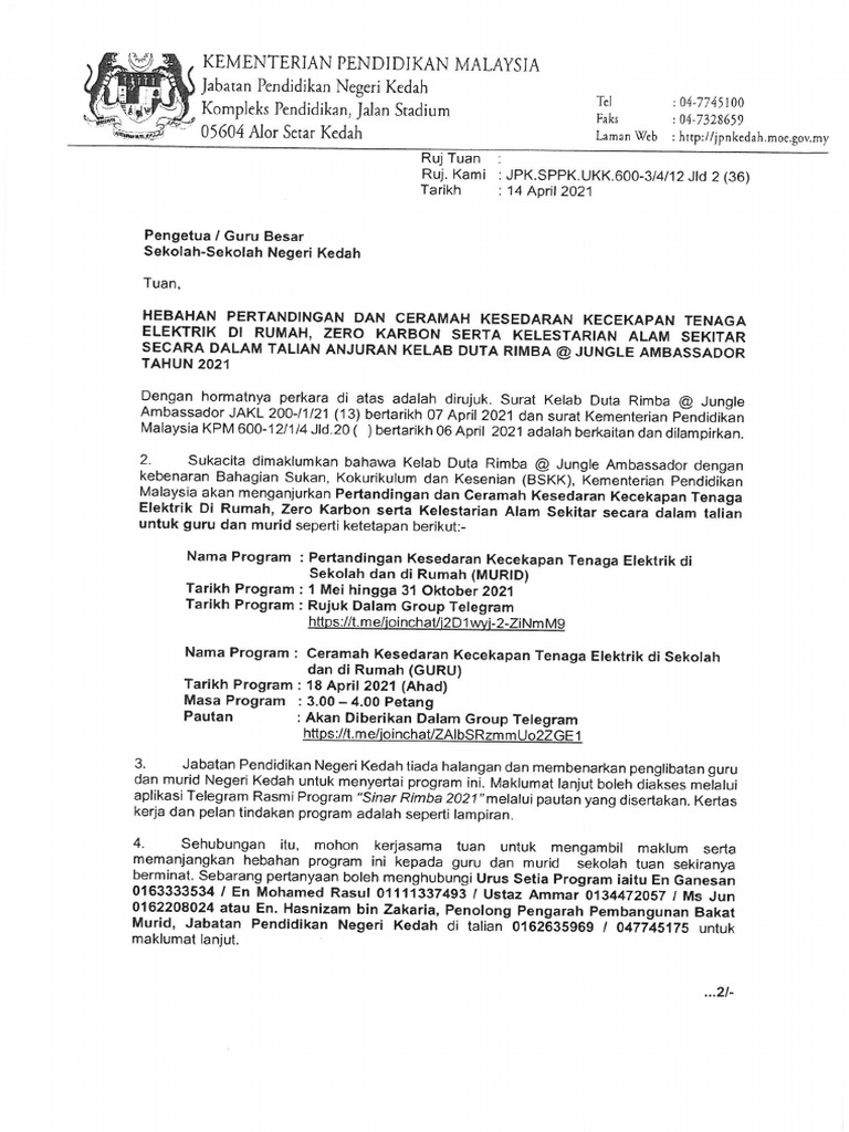 Hebahan Pertandingan Dan Ceramah Kesedaran Kecekapan Tenaga Elektrik Di Rumah Zero Karbon Serta Kelestarian Alam Sekitar Secara Dalam Talian Anjuran Kelab Duta Rimba At Jungle Ambassador Tahun 2021 Pdf