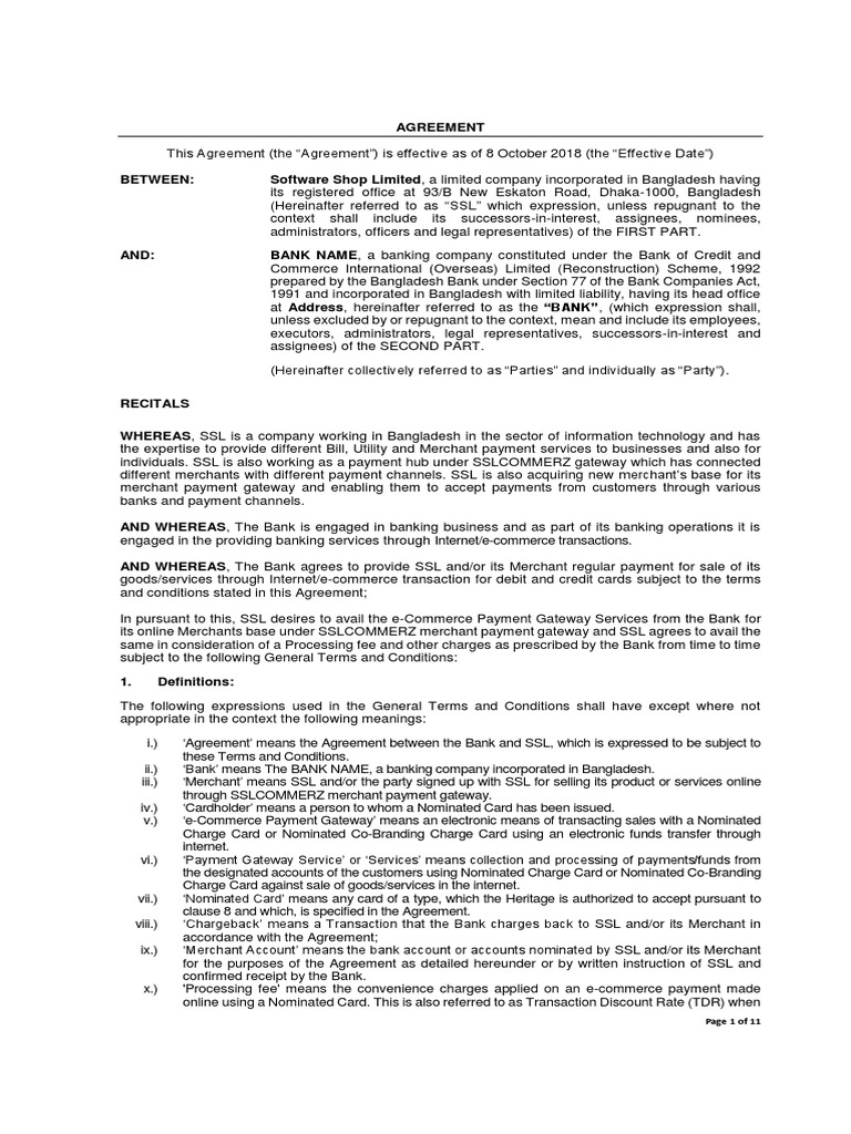 Payment Gateway Agreement Overview | PDF | Credit Card | Financial ...