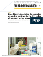 Brasil tem 16 projetos de pesquisa de vacina contra a Covid-19, todos ainda com testes em animais - Folha PE