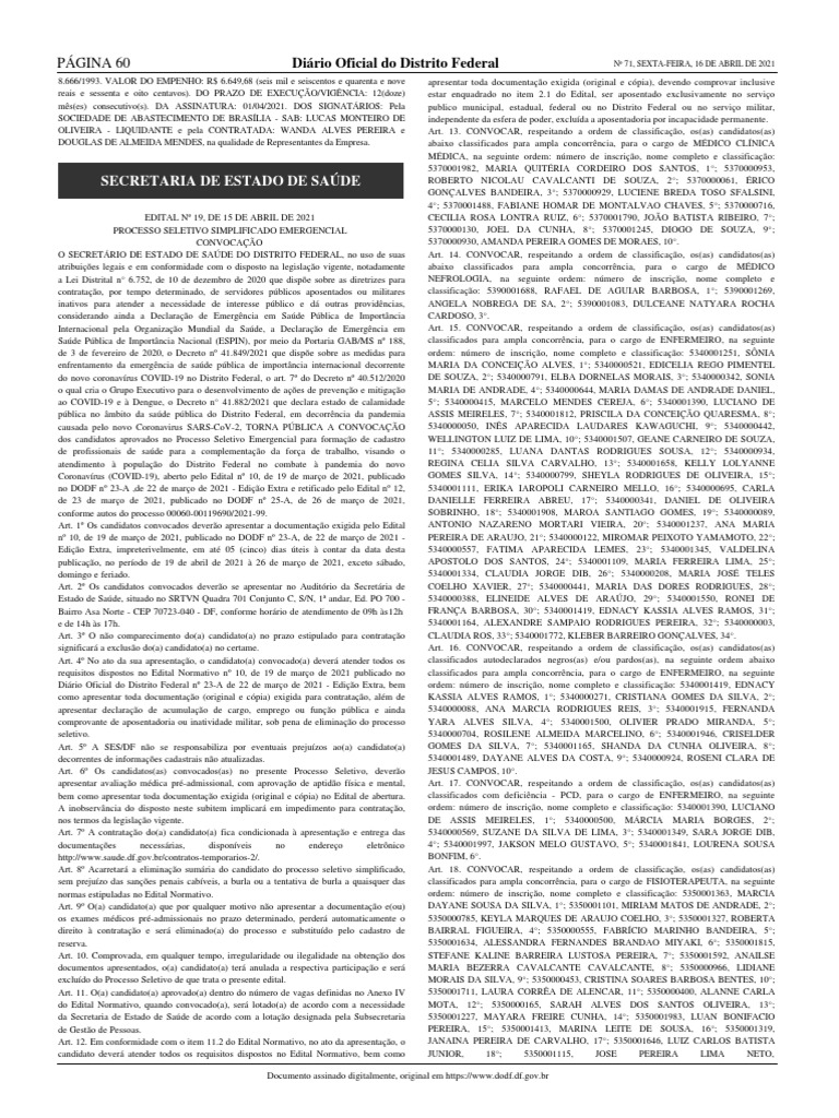 DODF 181 24-09-2021 INTEGRA-páginas-65-67, PDF, Enfermagem