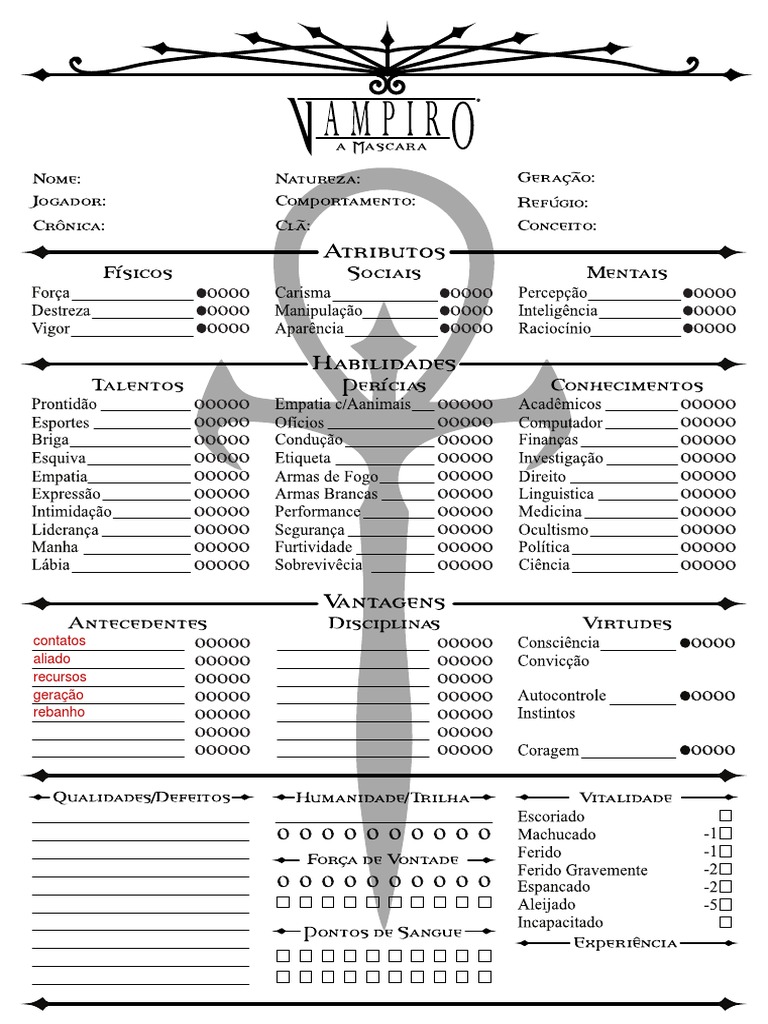 Ficha Vampiro A Máscara Editável | PDF