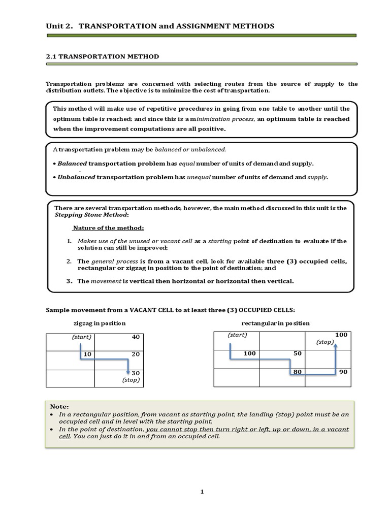 Transportation and Assignment Methods Guide | PDF | Mathematical ...