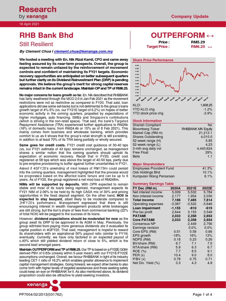 RHB Bank FY21 Outlook and Performance Review | PDF | Dividend ...