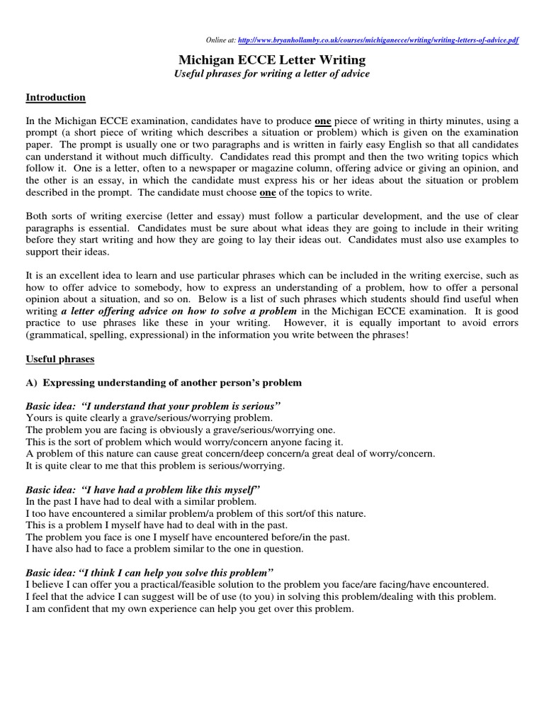 Writing Letters of Advice for ECCE | PDF | Essays | Phrase