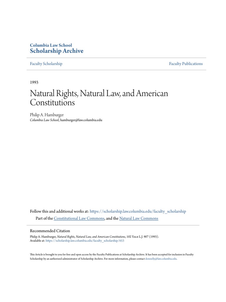 Natural Rights Natural Law and American Constitutions | PDF | First ...
