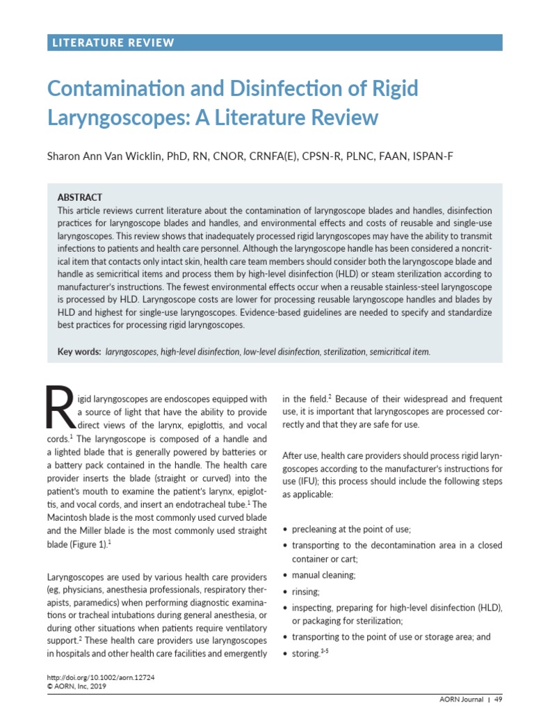 Contamination and Disinfection of Rigid Laryngoscopes A Literature