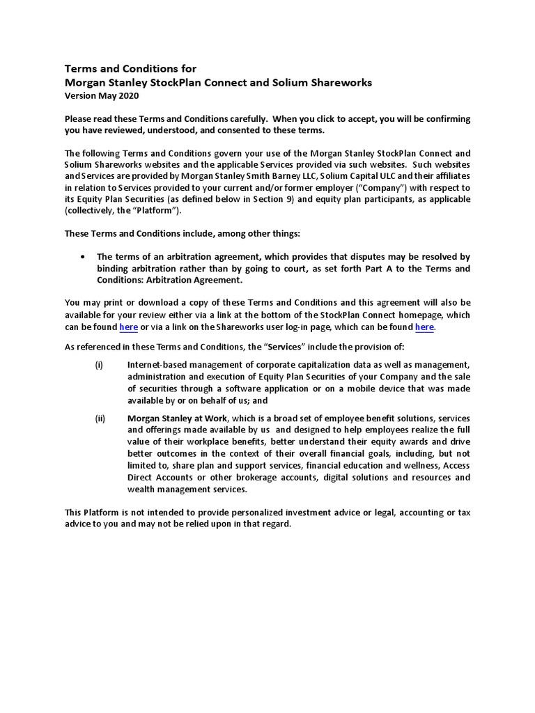 Terms and Conditions For Stanley Stockplan Connect and Solium