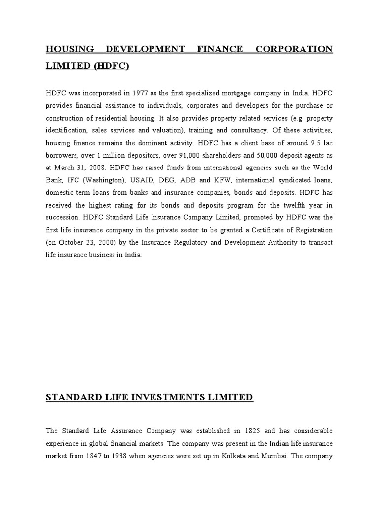 Housing Development Finance Corporation Limited PDF Stock Market Index Index Fund