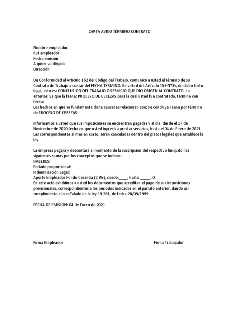 Carta Aviso Término Contrato | PDF