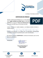Certificado Laboral Grúas y Servicios Express - Jaime Alvitrez Tam